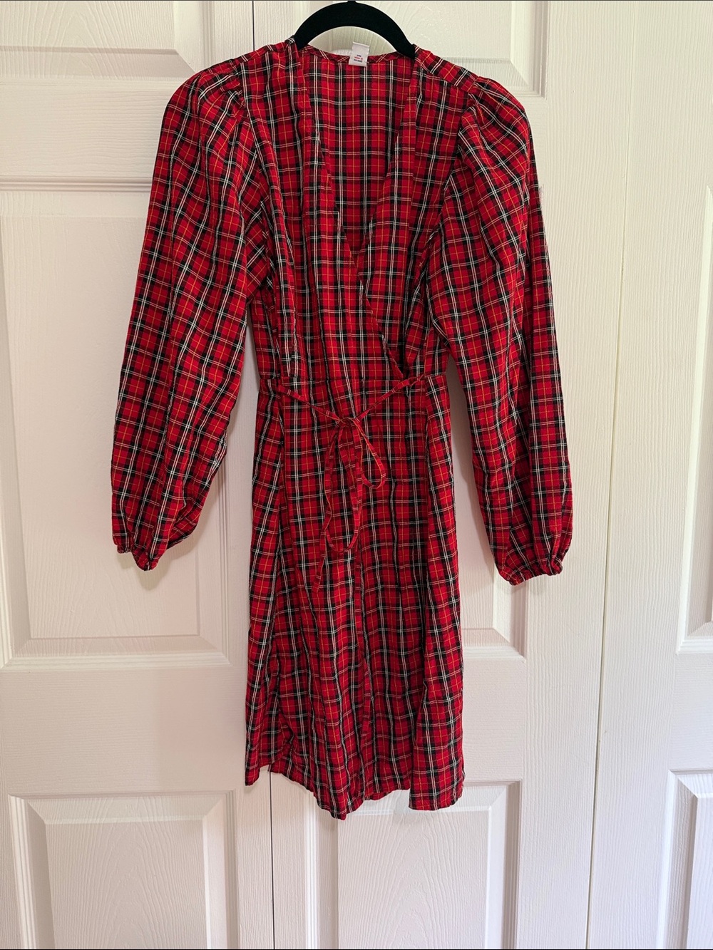 Old Navy Red Plaid Midi Dress with Waist Tie. Wrap dress.